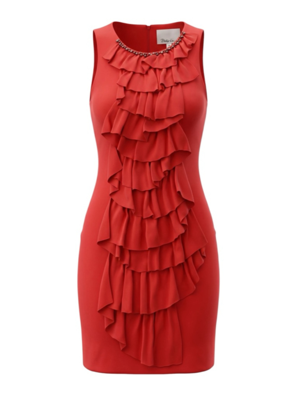3.1 Phillip Lim NWT Coral Red Crystal Embellished Ruffle Dress S Barneys